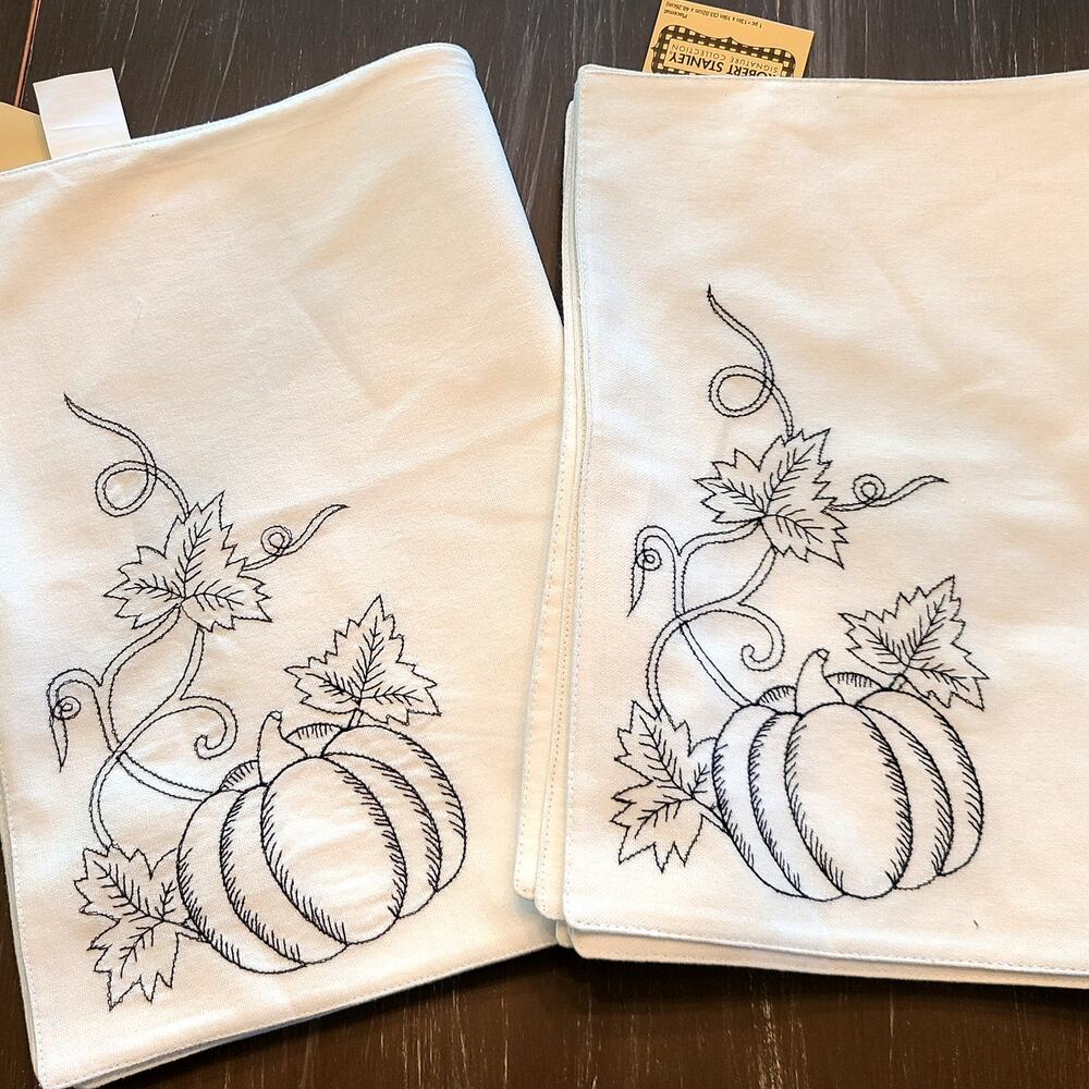 Fall Pumpkin Embroidered Placemats Set/8 Farmhouse Thanksgiving Table Decor